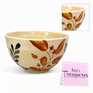 Home Trends SHADOWWOOD Tan Stoneware Leaves Flowers Large 6.5" Soup Cereal Bowl